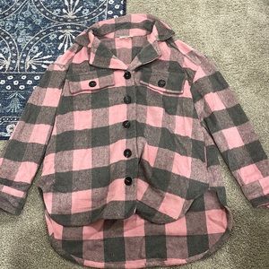 Pink and Grey Shacket/ flannel jacket